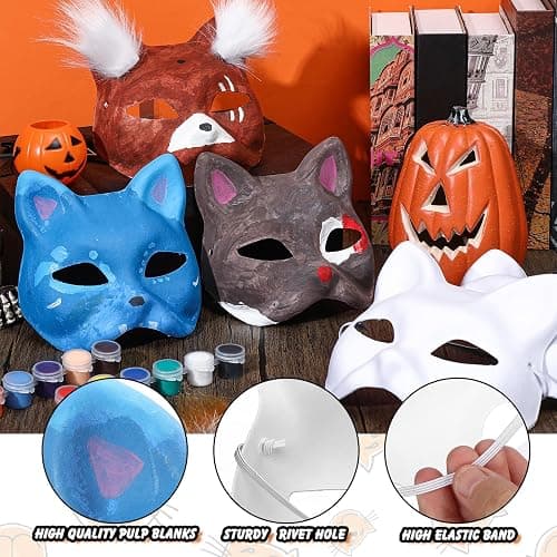 JellyArch 36 Pcs DIY Therian Mask Kit Bulk 30 Blank Animal Mask with Faux Fur Eye Mesh for Christmas Gear Therian thumbnail 5