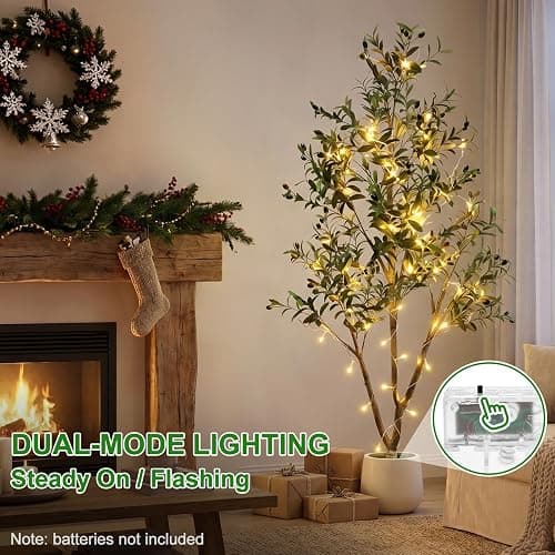 6FT Artificial Olive Tree with Lights & Planter, Realistic Faux Olive Plant | Realistic Silk Olive Tree For Living Room & Home Office, With Lifelike Fruits, Warm Lights, Planter & Natural Decor Design thumbnail 9