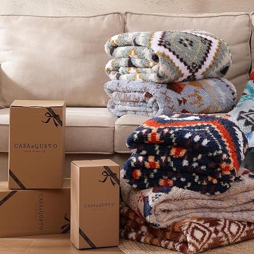 CASAAGUSTO Boho Sherpa Blanket, Aztec Twin Blanket, Ultra Soft, Warm, Cozy, Plush, Thick Fleece Western Blanket for Couch, Bed, Sofa (Navy Blue 60 * 80 Inch) thumbnail 3