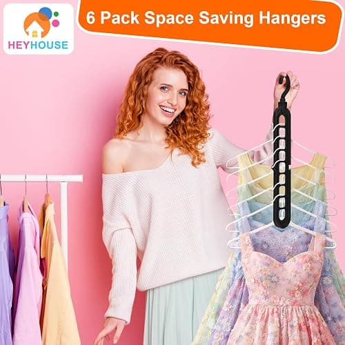 Closet Organizers and Storage,College Dorm Room Essentials,Pack of 6 Multifunctional Organizer Magic Space Saving Hangers with 9 Holes Storage Organization for Wardrobe Closet thumbnail 9