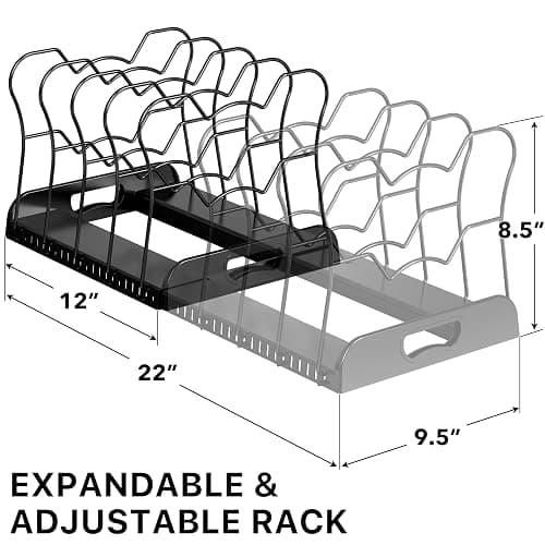 Simple Houseware Expandable Pan Organizer Rack, 10 Adjustable Compartments, Black - Kitchen Cabinet Organizer for Pots, Pans, Lids & Bakeware - Pantry & Countertop Storage thumbnail 3