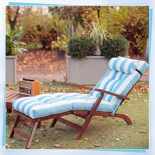 Wenqik Set of 2 Outdoor Chaise Lounge Cushions 76 x 22 x 6 Inch Waterproof Patio Furniture Chaise Cushion with Headrest Pillow Thick Tufted Lounge Pad for Lawn Pool Hotel(Sky Blue White Stripes) thumbnail 2