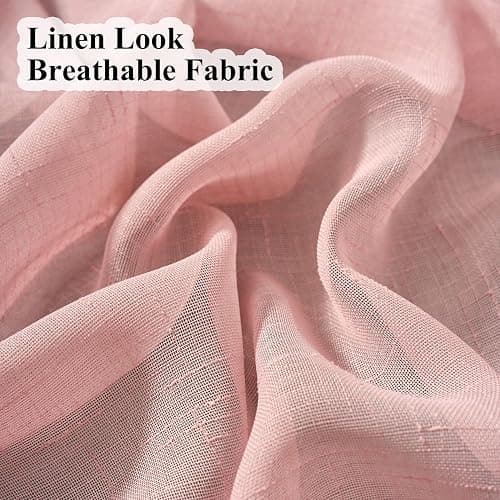 Ftinala Light Pink Sheer Curtains 102 Inch Long, Linen Look Textured Light Filtering Drapes for Girls Room, Light Pink Transparent Window Decor, Floor to Ceiling Pinch Pleat Curtain with Hooks thumbnail 4
