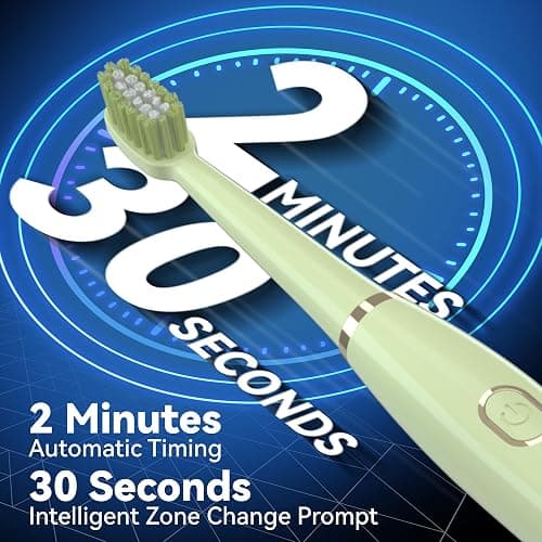 7AM2M Sonic Electric Toothbrush for Adults and Kids- High Power Rechargeable Toothbrushes with 8 Brush Heads,5 Adjustable Modes, Built-in 2-Minute Smart Timer,4 Hours Fast Charge for 30 DaysGreen thumbnail 5