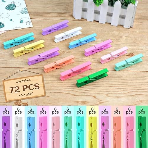 Phinus 72 Pcs Wooden Clothes Pins, 2.9 Inch Clothes Pins for Hanging Clothes, Pictures, Photos, Classroom, Crafts, Decoration, Colorful Clothespins Heavy Duty(Pastel Color) thumbnail 6