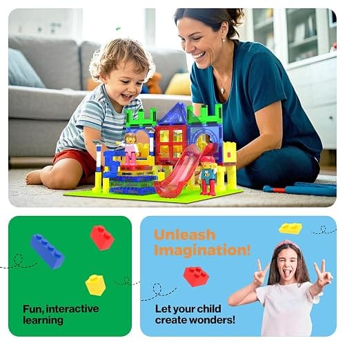 PicassoTiles Magnetic Tiles Slide & Swing Playground Building Block with 2 Character Action Figures Magnet Tile Construction Bricks Sensory Toys STEM Learning Educational Toy Kit Boy Girl Age 3+ PTQ30 - SlideSwing thumbnail 5