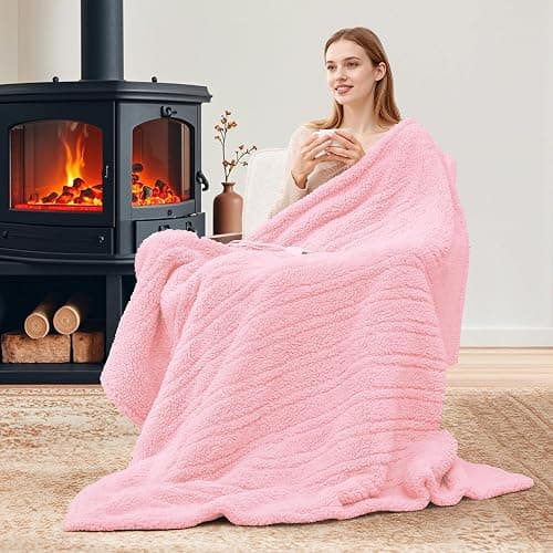 MAXEVE Heated Blanket Electric Throw 50"x60" Soft Double Sided Sherpa Heating Blanket with 8 Fast Heating Levels & 1-8H Auto-Off, Over-Heat Protection, Machine Washable, ETL Certification, Pink thumbnail 2