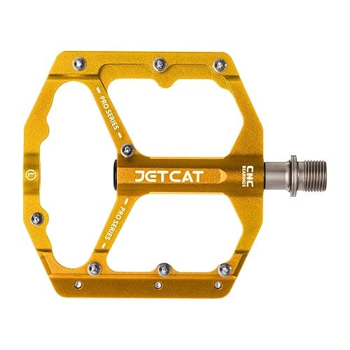 JETCAT Mountain Bike Pedals Flat - MTB Pedals Flat, Bicycle Pedals, Road Bike Pedals, BMX Pedals, for BMX MTN Road Gravel EBike, Specialized Parts, Adults, Aluminum Metal Stamp 9/16" - gold thumbnail 8