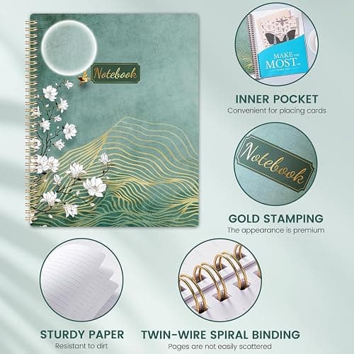Spiral Notebook/Journal - Notebook, 8.5" x 11", Notebooks Journal for Work, 160 Pages, Journals for Women, Notebooks College Ruled Journals for Writing, with Premium Paper & Back Pocket, Moon Design - Floral thumbnail 4