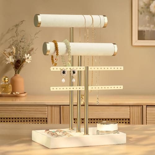 bussdis 3 Tier Bracelet Holder Display - Detachable T Bar Beige Velvet Bracelet Holder, Jewelry Holder Organizer for Bracelet, Necklace, Earrings, Rings thumbnail 2