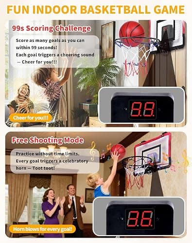 Basketball Hoop Indoor Mini for Door with Automatic Scoring and 4 Basketballs for Kids and Adults thumbnail 2