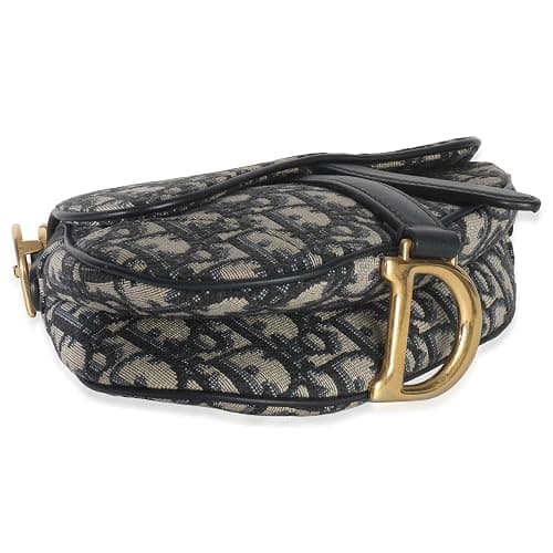 Dior, Pre-Loved Navy Oblique Mini Saddle Bag, Blue thumbnail 5