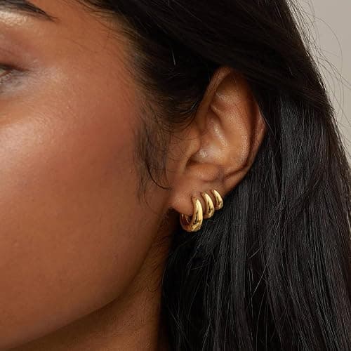 Risamil Hoop Earrings for Women 14K Gold Plated/Silver Hoops Simple Knot Huggie Small Hoop Earrings Set Trendy Hoops Everyday Wear Earrings for Women Jewelry thumbnail 2