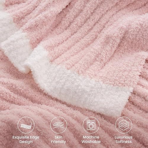 Snuggle Sac Fluffy Ribbed Pink Blanket Twin Size, Soft Luxurious Knit Throw, Fuzzy Plush Microfiber Blankets for Couch, Sofa, Bed, Pink, 60x80 inches thumbnail 3