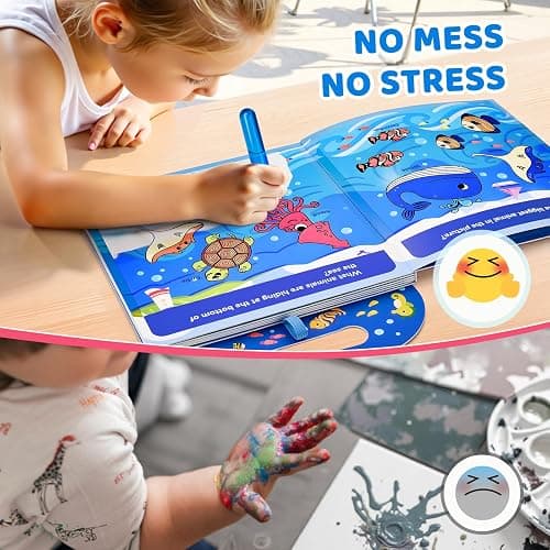 JoyCat Ocean Water Coloring Book for Toddler Kids, 13 Pages, No-Mess | Reusable color-reveal scenes for repeat play, Water pen with holder, Carry handle and closure band for travel, Gift for kids thumbnail 4