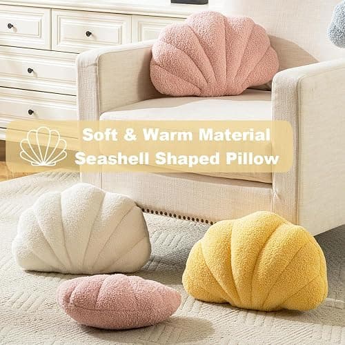 XIAIJIA Seashell Throw Pillows Shell Shaped Pillow Light Pink Sea Shell Pillows for Bed Seashell Decorative Pillow Soft Plush Pillow Sea Couch Decoration(13 X 10 inch) thumbnail 5