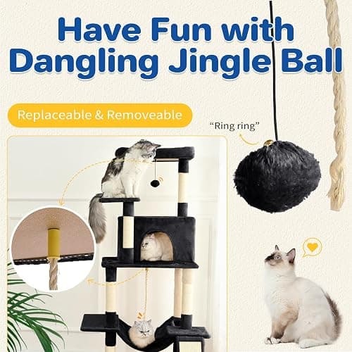 ABCPET Cat Tree Tower 63in Multi-Level Cat Tower for Indoor Cats with Sisal Scratching Posts, Condo, Hammock, Dangling Ball and Extended Platform for Cats to Play, Black thumbnail 4