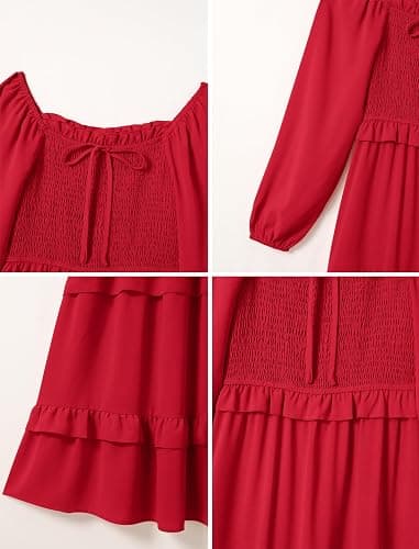 AWIBMK Mother Daughter Matching Boho Dress Long Sleeve Tiered Smocked Dress Holiday Wedding Mom and Me Fall Dress thumbnail 6