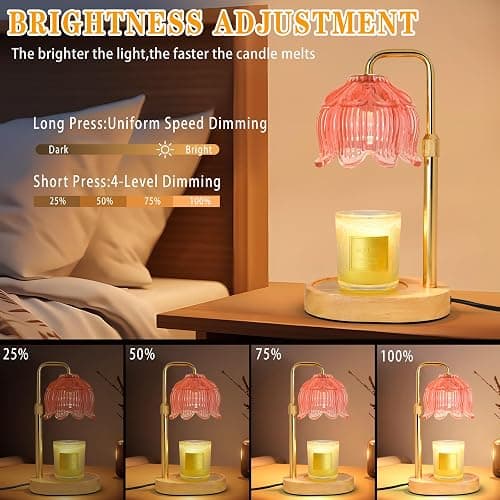 Candle Warmer Lamp with Timer Dimmer, Adjustable Height Candle Wax Warmer, Christmas Birthday Gift for Mom Women, House Warming Gifts for New Home Bedroom Decor, (Lotus Flower-Amber) thumbnail 3