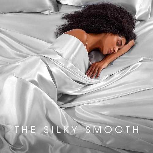 FreshCulture Satin Sheets Queen Size Bed Set- 4 Piece Luxury Soft Silky Queen Sheet Set, Similar to Silk Bed Sheets with 1 Deep Pocket Fitted Sheet, 1 Flat Sheet & 2 Pillowcases (Silver Grey) thumbnail 6