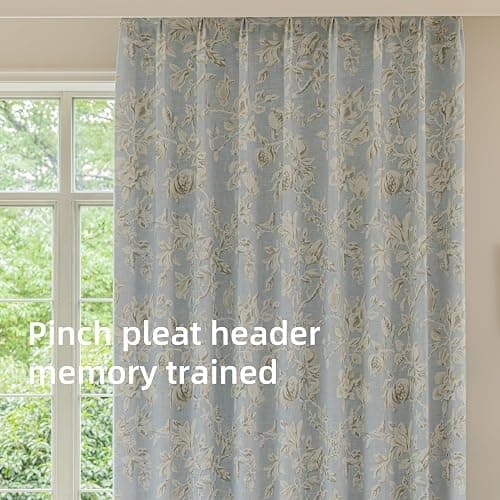 VisionaryHomeDesign Blue Floral Curtains, Memory Trained, French Country, Light Filtering,for Office，Game Room，Doors 2Panels (Blue, 50" W x 96" L) thumbnail 4
