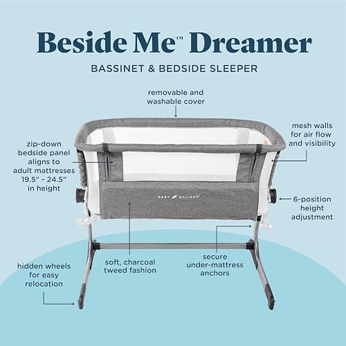Baby Delight Beside Me Dreamer Bassinet | Bedside Sleeper | 7-Position Height Adjustment | Charcoal Tweed thumbnail 4