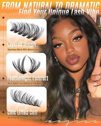 Wispy Lash Clusters Kit 708pcs Eyelash Clusters 30D 40D 50D 60D 80D 100D | Fluffy Cluster Eyelash Extensions Kit 9-16mm Spiky Individual Lashes CD-Curly DIY with Lash Bond and Seal by OOjiss thumbnail 3