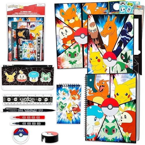 Pokemon Back to School Set for Kids - 11 Piece Bundle with Pikachu Folders, Notebook, Pencils, Bookmark, Stickers, and More | Nintendo School Supplies - Image 1