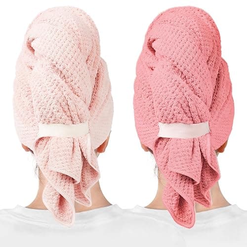 ROLSHOL 2 Packs Large Microfiber Hair Towels for Women, Super Absorbent & Quick Dry Hair Towel Wrap for Curly Long & Short Hair- Anti-Frizz Hair Turbans for Wet Hair（Coral Pink & Pink） - 27.5''*39.4'' - Image 1