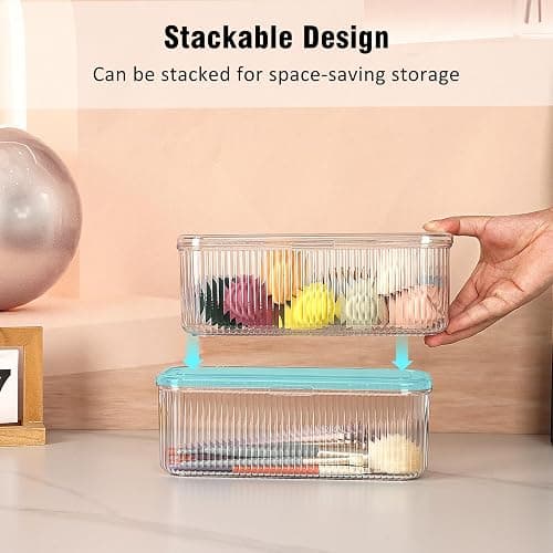 JessLab Makeup Brush Holder Organizer, Clear Makeup Sponges Organizer, Cosmetic Storage Case with Lid Display Case for Vanity, 1 Compartment (2 Pack) thumbnail 4