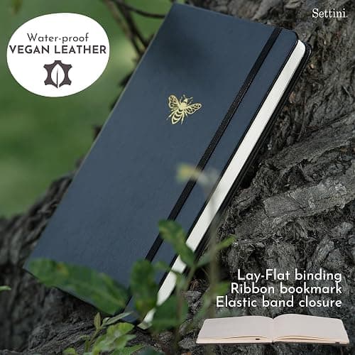 SETTINI Lined Journal, Ideal for Journaling - A5 Vegan Leather Notebook, 192 Archival-Quality Pages, QuillEase Bleed-Free Paper, Inner Pocket & Bookmark - Christmas Gifts, Black Bee thumbnail 9