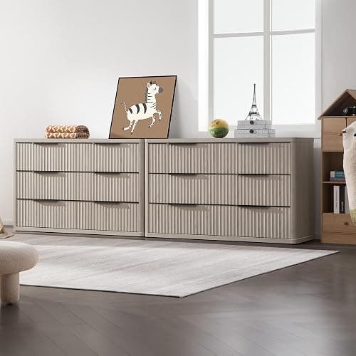 SICOTAS Dresser for Bedroom 53.5" Wide 6 Drawer Dressers & Chests of Drawers for Closet Long Large Modern TV Stand Set for Clothes Storage Fluted Clothes Closet for Hallway Entryway, White Alder thumbnail 7