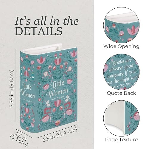 Steel Mill & Co Original Large Book-Shaped Decorative Vase, Ceramic Vases for Home Decor, Cute Bookshelf Decor, Unique Vase for Mother's Day, Little Women thumbnail 3