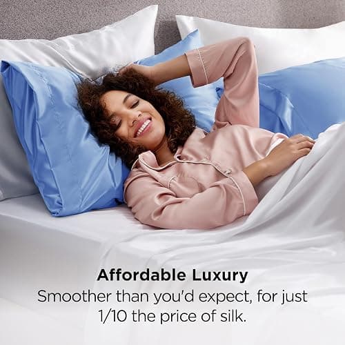 Bedsure Satin Pillowcases Standard Set of 2, Silky Pillow Cases, Sky Blue | Similar to Silk Pillow Cases, Decorative Covers, Room Decor, Gifts for Women Men, Envelope Closure, For Hair Skin, 20" x 26" thumbnail 4