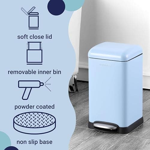 happimess HPM1012H Betty Retro Mini 3.2-Gallon Step-Open Trash Can, Fingerprint Resistant, Modern, Minimalistic for Home, Kitchen, Laundry Room, Office, Bedroom, Bathroom, Tide Pool Blue thumbnail 4