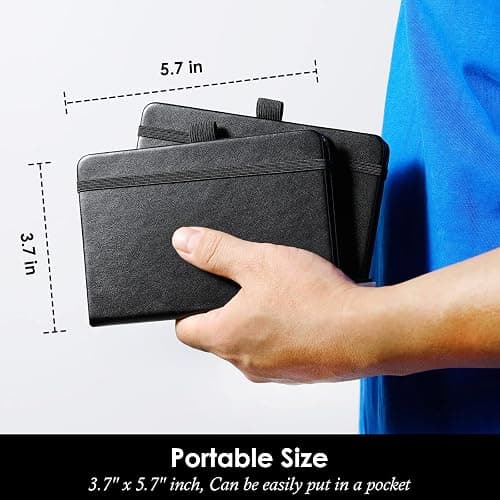 Small Notebook Pocket Journal, A6 3.7" x 5.7", 3 Pack, Black Leather Cover | With Pens, Hardcover, 100Gsm Thick Lined Paper, For Women Men Work Writing Note Taking, School Office Supplies thumbnail 2