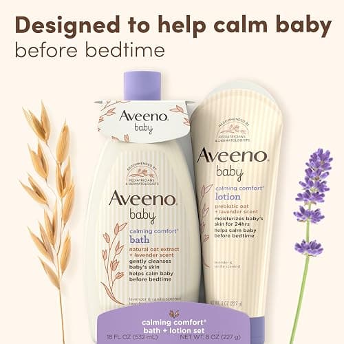 Aveeno Baby Calming Comfort Bath & Body Lotion Set, Nighttime Baby Skin Care Products with Nourishing Oatmeal Plus Relaxing Lavender & Vanilla Scents, Paraben- & Phthalate -Free, 2 Items thumbnail 4