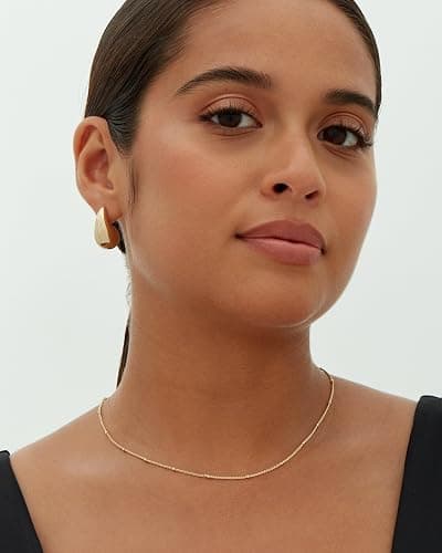 PAVOI 14K Gold Plated 925 Sterling Silver Post Teardrop Chunky Hoop Earrings - Lightweight Drop Earrings for Women - Designer Dupe thumbnail 5