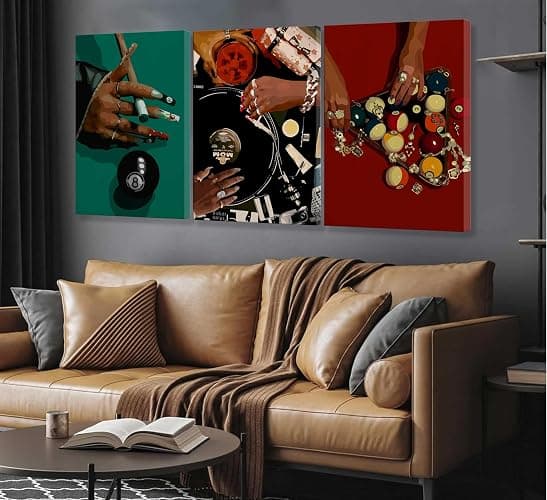 3Pcs Black Woman Wall Art Fashion African American Women Wall Decor Posters Abstract Billiards Lucky Black 8 Canvas Painting Pictures Prints For Bedroom Living Room Framed 12x16 Inch thumbnail 2