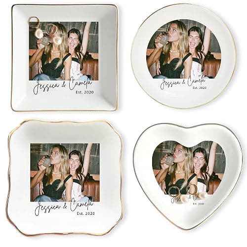 Chillever Custom Photo Besties Ring Dish, Friendship Plate, Personalized Jewelry Holder, Bestie Picture Trinket Tray, Besties Gifts, Gifts for Best Friend BFF, Home Decorations, Birthday, Anniversary thumbnail 7