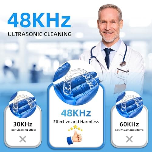 Ultrasonic Retainer Cleaner Machine, 48KHz Dental Cleaning Pod for Denture, Mouth Guard, Aligner, Night Guard, Braces, Toothbrush Heads, Jewelry with Digital Timer & 6 Modes, 13oz Capacity, White thumbnail 3