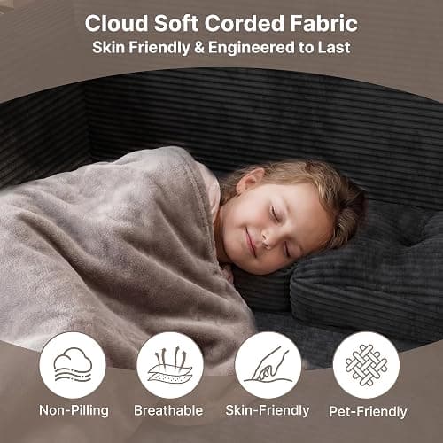 Gizoon Convertible Loveseat Sleeper Sofa Bed, 59'' Folding Floor Couch with Pillows & Memory Foam Sofa for Small Spaces, Corduroy Pull Out Couch for Apartment Living Room, Black thumbnail 4