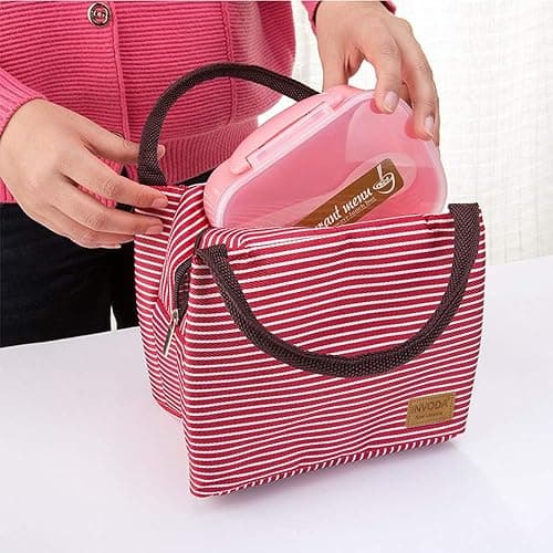 2PCS Lunch Bags Reusable Lunch Tote Bags Portable Lunch Cooler Bag Lunch Holder Insulated Lunch Box Bag for Picnic Office Beach (Green+Red) thumbnail 7