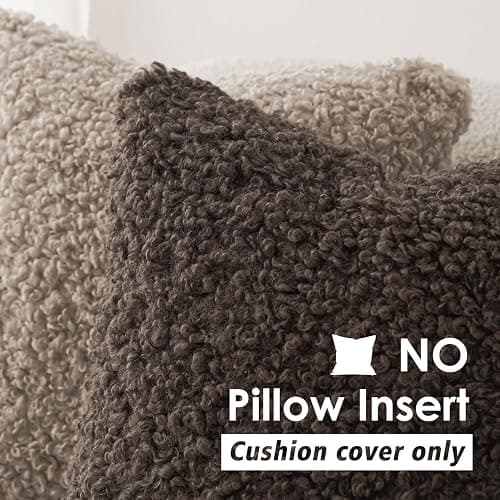 Foindtower 2 Pieces Teddy Faux Fur Throw Pillow Cover Decorative Sherpa Pillow Fuzzy Accent Pillowcases Soft Sheepskin Fleece Cushion Case for Bed Couch Living Room 18x18 Inch Chocolate thumbnail 3