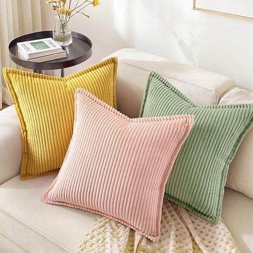 decorUhome Corduroy Sage Green Throw Pillow Covers 18x18 Set of 2 Decorative Soft Boho Farmhouse Euro Couch Pillow Covers for Living Room Bed Sofa Broadside Striped Pillow Cases thumbnail 5