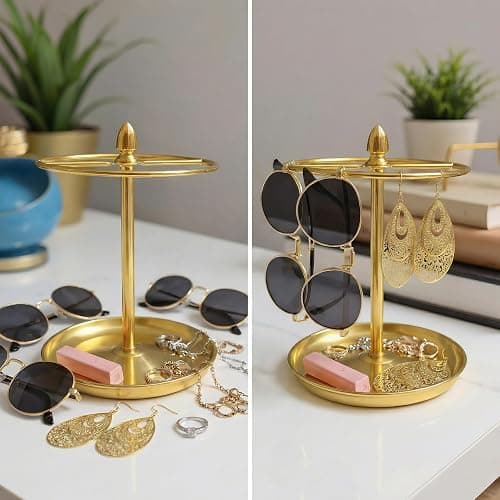 Wismay Sunglasses Organizer, Glasses Display Stand for 12 Pairs, Base Storage for Jewelry (Metal+Gold) thumbnail 8