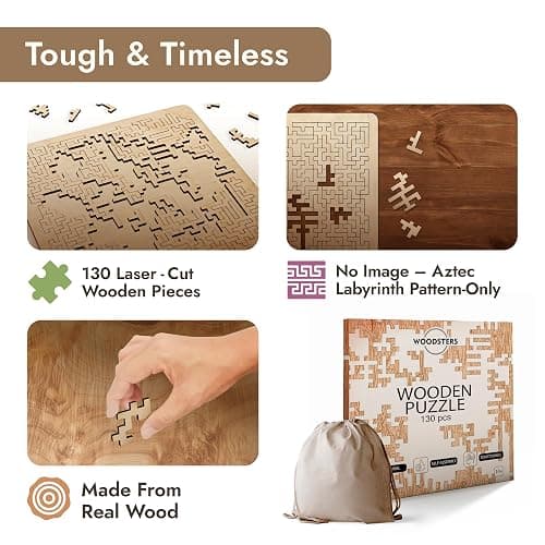 WOODSTERS Mind Bending Wooden Jigsaw Puzzle - Difficult Challenging Impossible Puzzles for Adults, Advanced Hard Jigsaw Puzzles - Aztec Labyrinth - 130 Pieces thumbnail 3