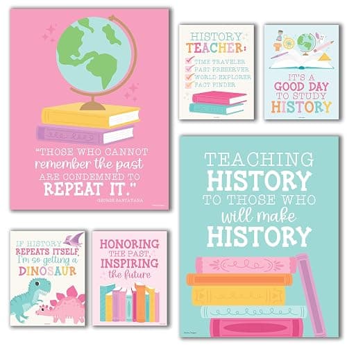 Hadley Designs 6 Social Studies Classroom Decorations – US History Posters for Elementary, Middle School and High School, Durable World History Wall Art for Teachers - Pastel Classroom Decor - Image 1