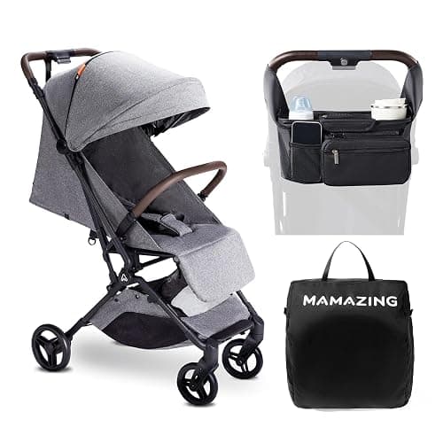 MAMAZING Lightweight Baby Stroller With Organizer & Cushion- Mom’s Choice Gold Award, Compact Travel Stroller for Airplane, One-Hand Fold, Carbon Fiber, 11.6 lbs, Grey - Grey, With organizer & cushion - Image 1