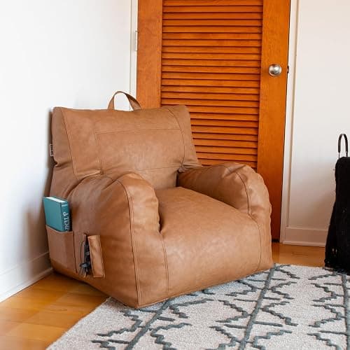 Big Joe Dorm Bean Bag Chair with Drink Holder and Pocket, Caramel Vegan Leather, Kids and Teens, 3 feet thumbnail 5